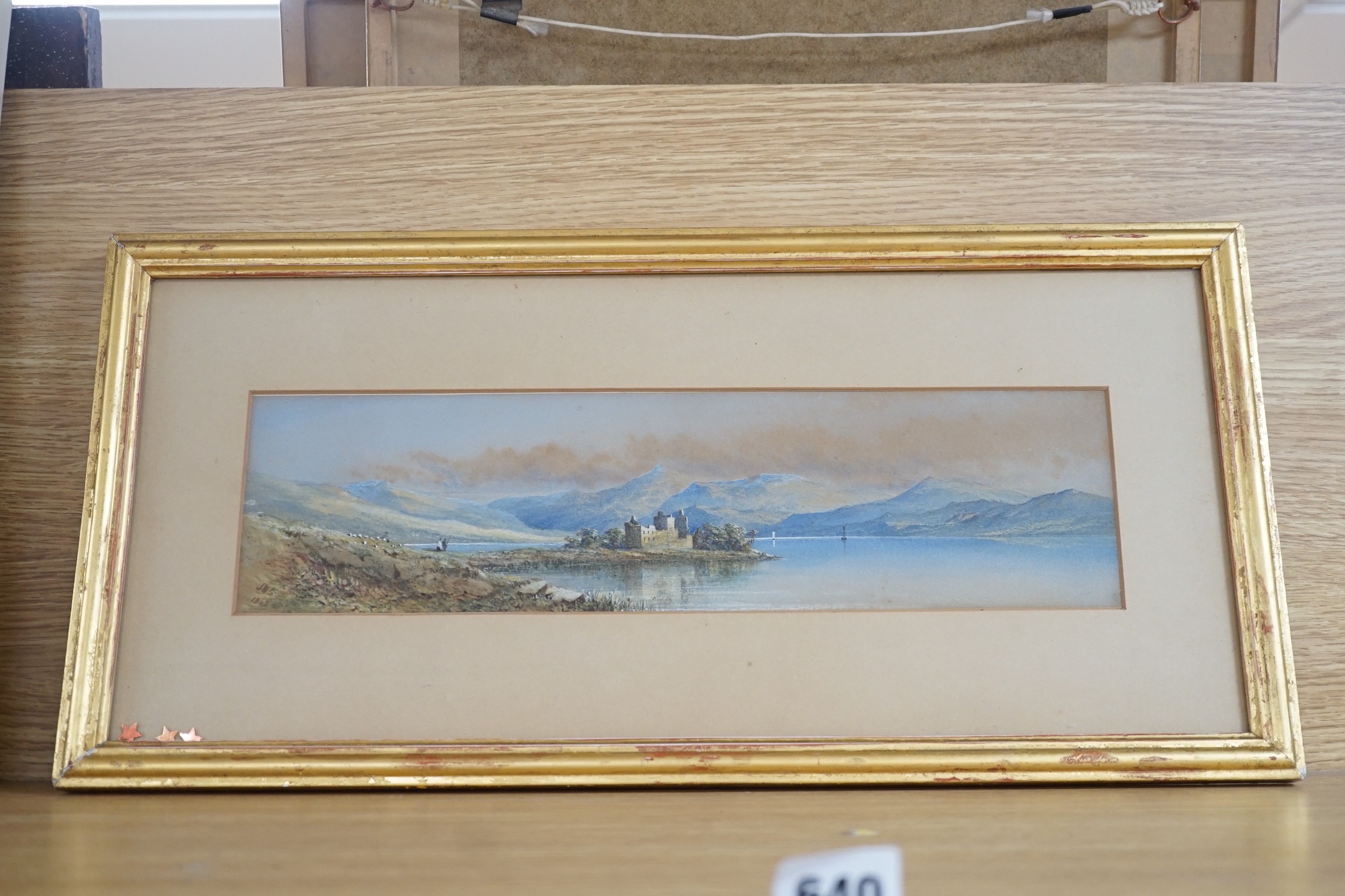 JWS 1868, watercolour, Loch Awe, initialled and dated, 10 x 40cm